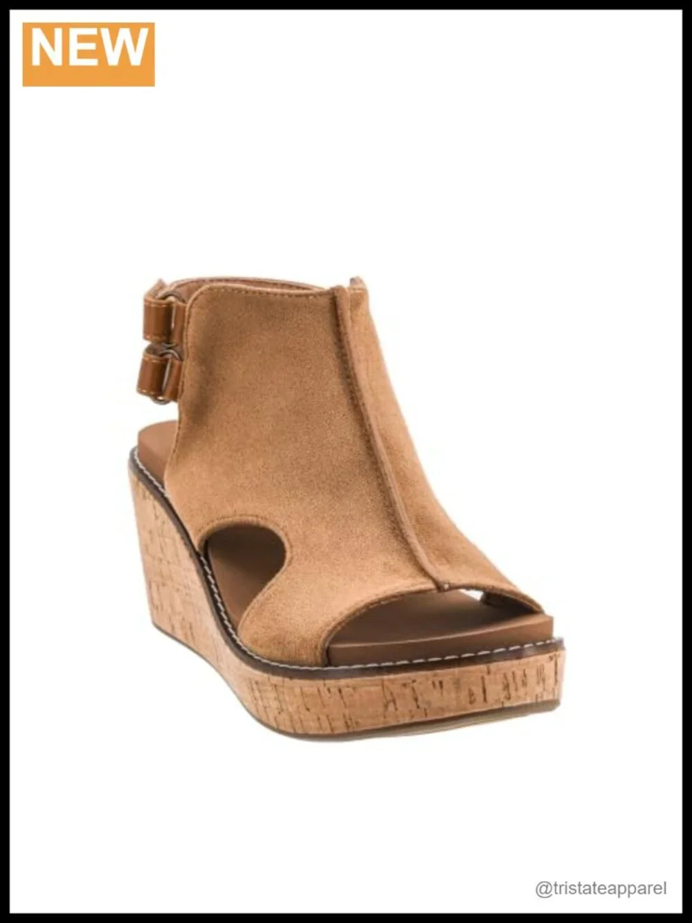 Corkys Faux Suede Wedge Sandal Peep Toe Platform Adjustable 2.5